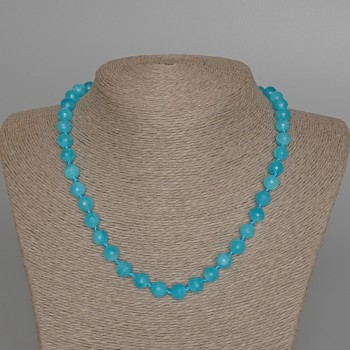 Collier d'aigue-marine, pierre naturelle, billes facettées de 8 mm ±, longueur 47 cm ±