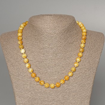 Collier en jade jaune, boules lisses, diamètre 8,5 mm ±, longueur 49 cm ±