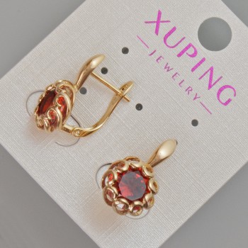 Boucles d'oreilles Xuping avec cristal rouge, diamètre 20×10 mm +- plaqué or 18K