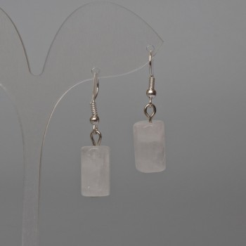Boucles d'oreilles en cristal de roche, cylindre facetté, diamètre 10×16 mm ±, longueur 37 mm ±