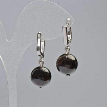 Boucles d'oreilles grenat naturel, billes lisses, diamètre environ 12,5 mm, longueur environ 30 mm, fermoir anglais