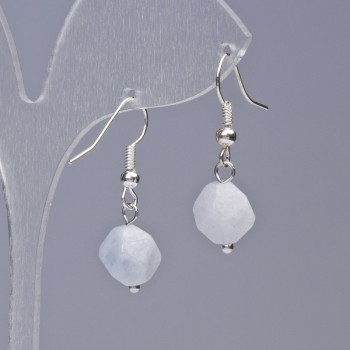 Boucles d'oreilles en aigue-marine, pierre naturelle, taille facettée, diamètre 9×10 mm ±, longueur 31 mm ±