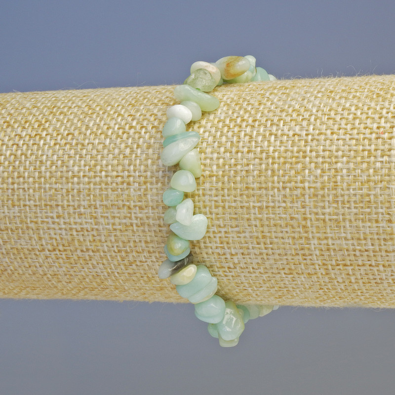 Bracelet en amazonite naturelle, grains 7 × 3 mm, élastique, longueur environ 18 cm
