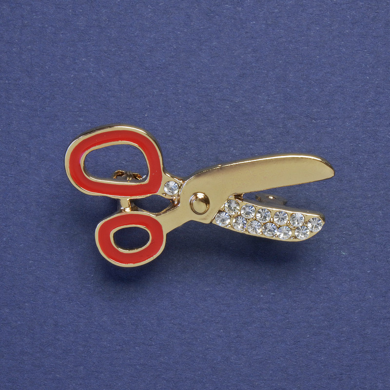 Broche Ciseaux émail rouge et strass