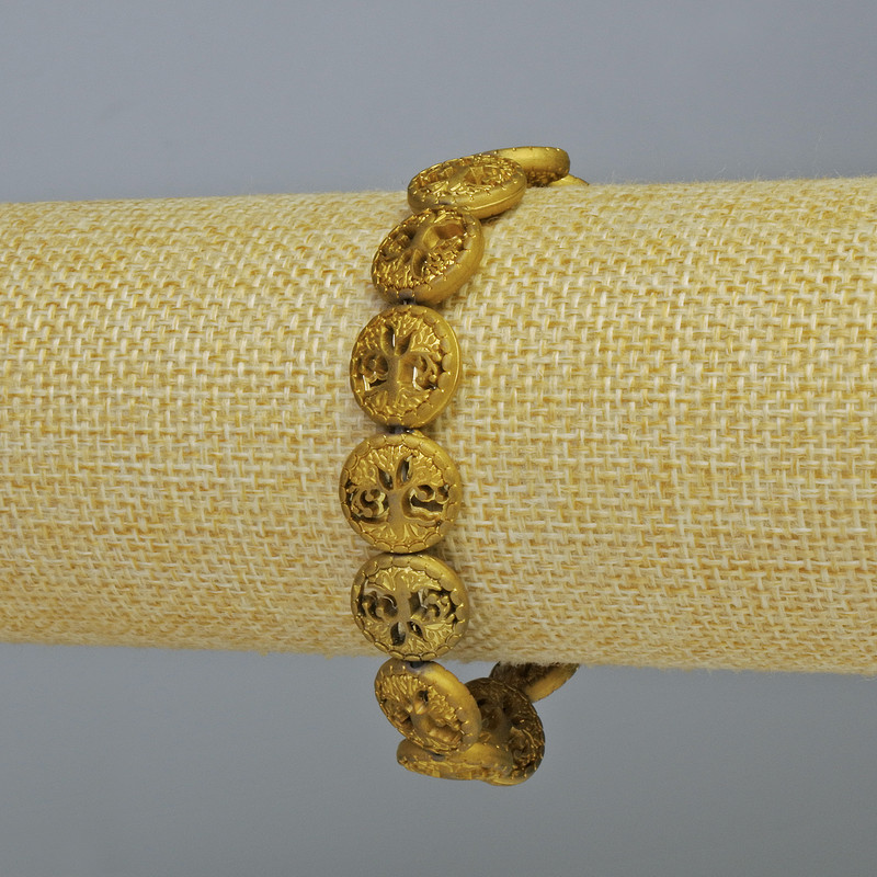 Bracelet d'hématite « Arbre » couleur doré mat, diamètre 12×4,5 mm ±, longueur 18 cm ± (élastique)