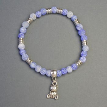 Bracelet Agate givrée avec pendentif ourson, diamètre 6 mm ±, longueur 18 cm ±, élastique
