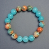 Bracelet en variscite et aigue-marine – perles lisses d'environ 10 mm de diamètre ± avec inserts, longueur 18 cm ± élastique