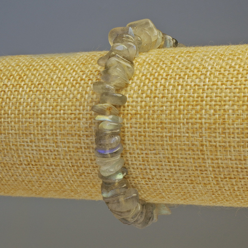 Bracelet en labradorite naturelle, éclats, diamètre 8 × 2 mm ±, longueur 18 cm (élastique)