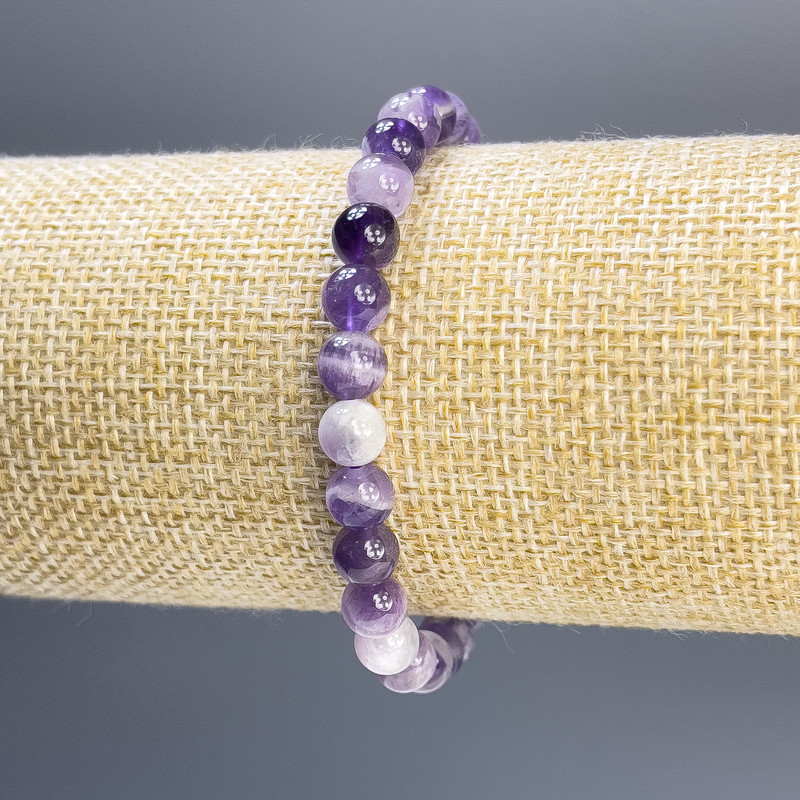 Bracelet en améthyste, perles lisses de 6 mm, longueur 18 cm, élastique