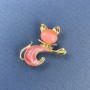 Broche Chat rose Œil de chat sur métal doré 23 × 28 mm+