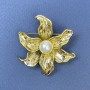 Broche-pendante Fleur avec perle en métal doré, diamètre 45 mm+