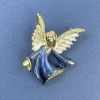 Broche Ange, strass blancs et bleus, couleur bleu et blanc, métal doré, 31×43 mm+