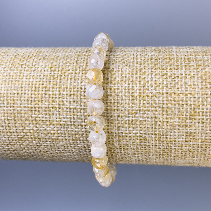 Bracelet en citrine facettée, cube, diamètre 6 mm ±, longueur 18 cm ±, élastique