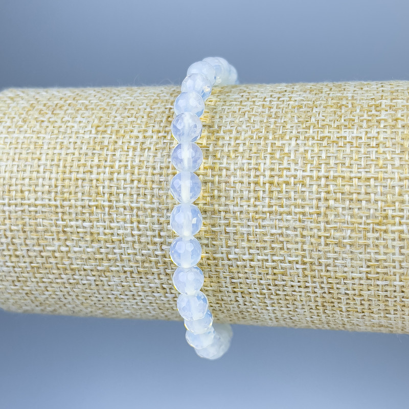 Bracelet en pierre de lune, perles facettées de 6 mm, longueur 18 cm ±, élastique