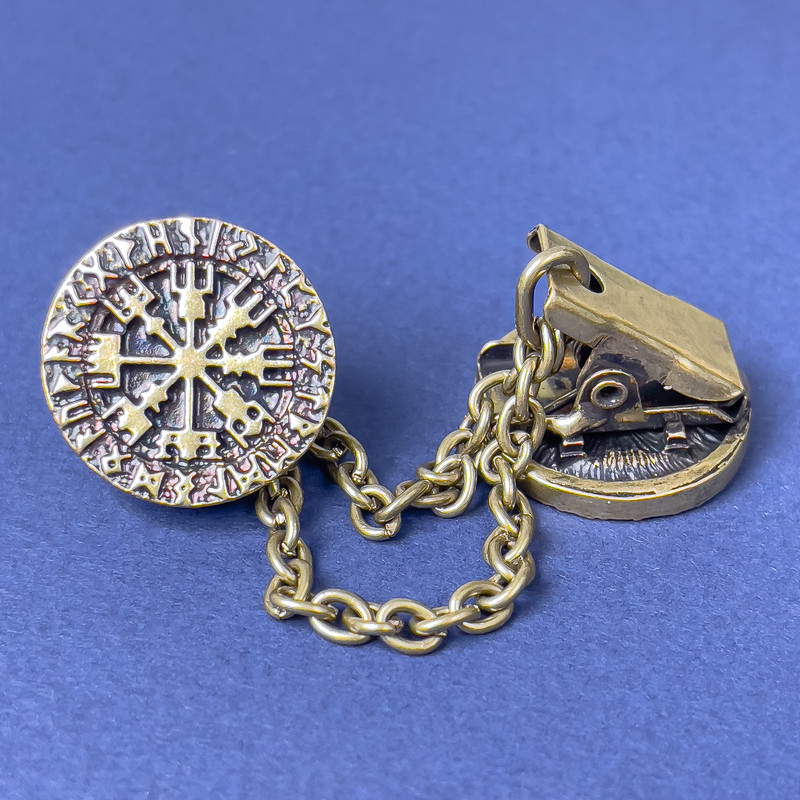 Broche pour cardigans couleur bronze, diamètre 20 mm ±, chaîne d’environ 9 cm