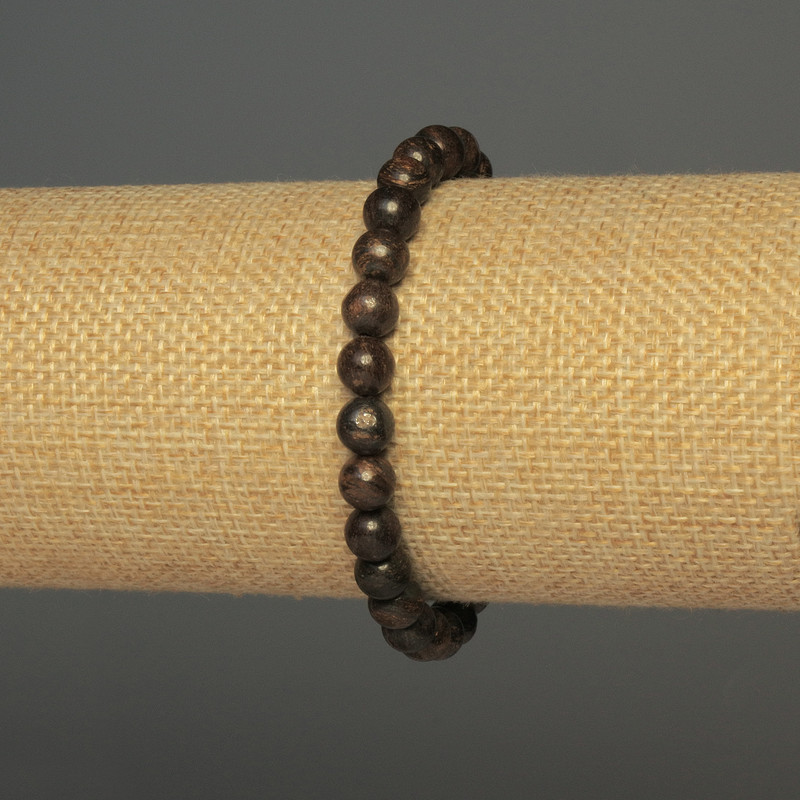Bracelet en bronzite, billes lisses, diamètre 6 mm ±, longueur 18 cm ±, élastique