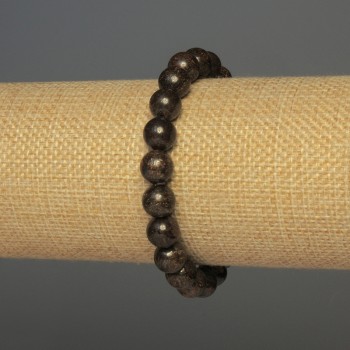Bracelet en bronzite, billes lisses, diamètre 8 mm ±, longueur environ 18 cm ±, élastique