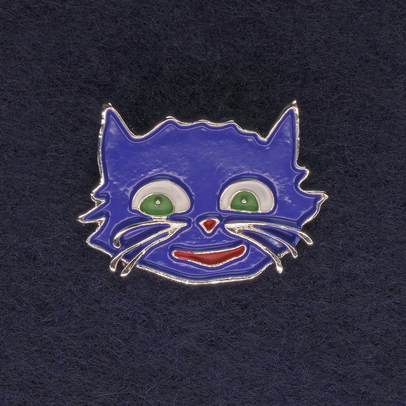 Broche Chat bleu émaillé métal argenté 27×22 mm+