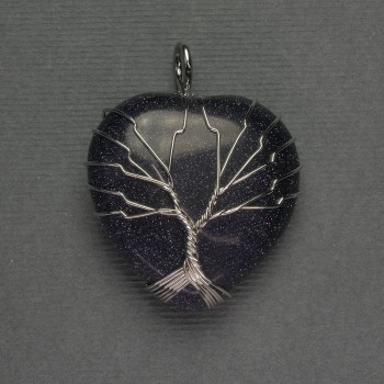 Pendentif Cœur en aventurine Nuit du Caire 31×31×38 mm ± entouré d'un métal argenté