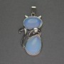 Pendentif «Chat» pierre de lune 25×51 mm ± métal argenté