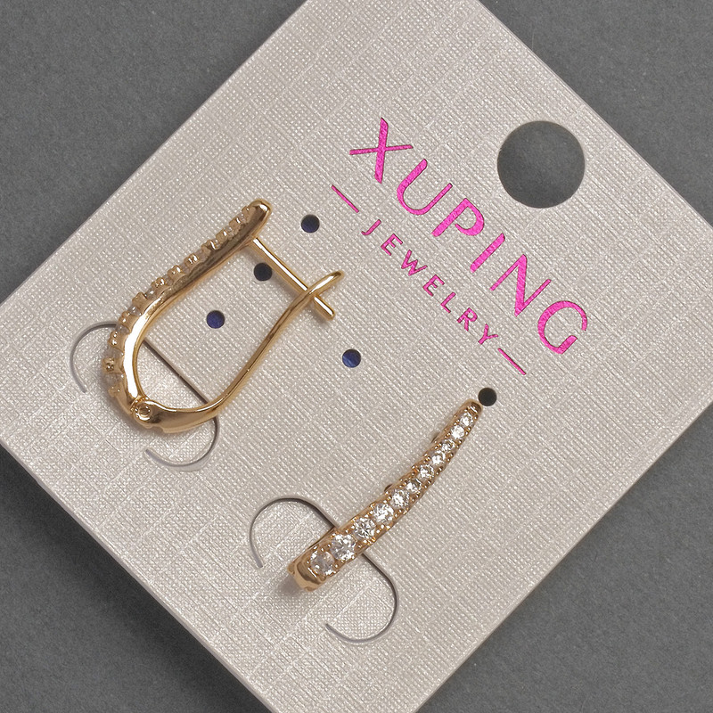 Boucles d'oreilles Xuping avec strass blancs, diamètre 2 mm ±, longueur 20 mm ±, Dorure 18K