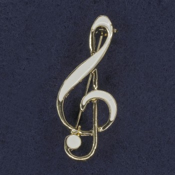 Broche clé de sol blanche émaillée