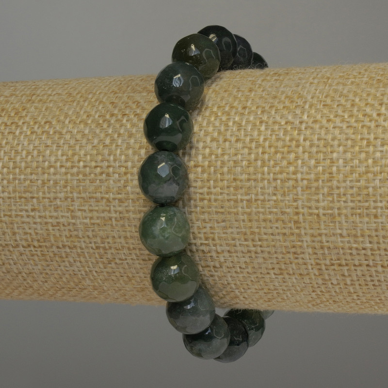 Bracelet en jaspe vert facetté, perles de 10 mm, longueur 18 cm, élastique