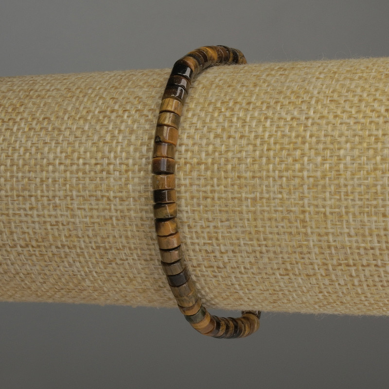 Bracelet en œil de tigre rondelle, diamètre 4,5×3 mm ±, longueur 18 cm élastique