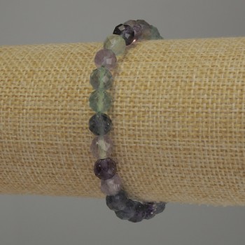 Bracelet en fluorite à billes facettées, diamètre 6 mm, longueur 18 cm, élastique