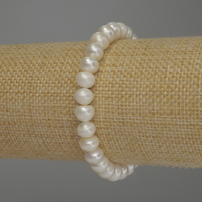 Bracelet de perles d'eau douce, diamètre 8 × 7 mm, longueur 18 cm (élastique)