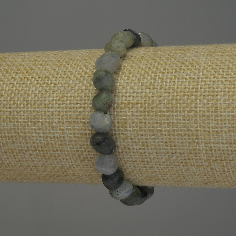 Bracelet en labradorite galetée, diamètre 8×8 mm, longueur 18 cm, élastique