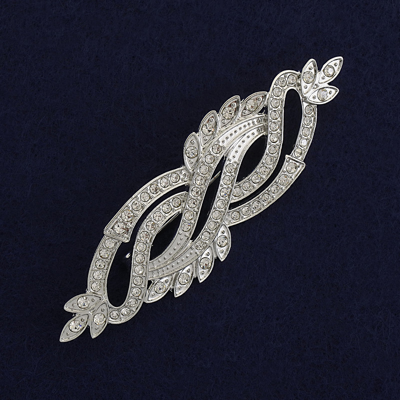 Broche Accent strass blancs métal argenté 85×26 mm+