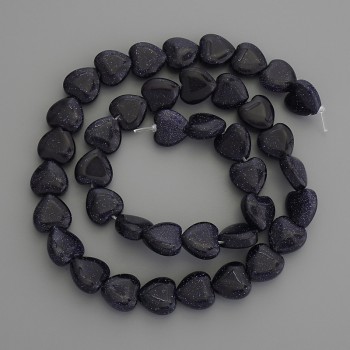 Perles cœur en pierre synthétique Aventurine bleu sable, diamètre 10x10 mm + sur fil, longueur 39 cm+