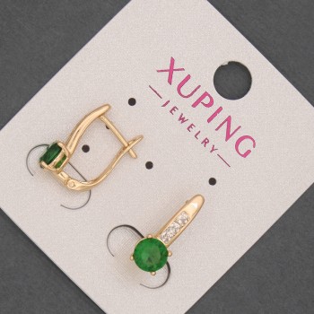 Boucles d'oreilles Xuping avec strass blancs et cristal vert, diamètre 6 mm ±, longueur 17 mm ±, dorure 18K