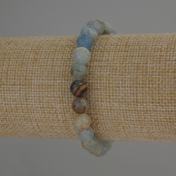 Bracelet calcite bleue, perles lisses de 8 mm, longueur 18 cm, élastique