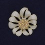 Broche-pendentif Fleur émail blanc et strass 37 mm ± métal doré