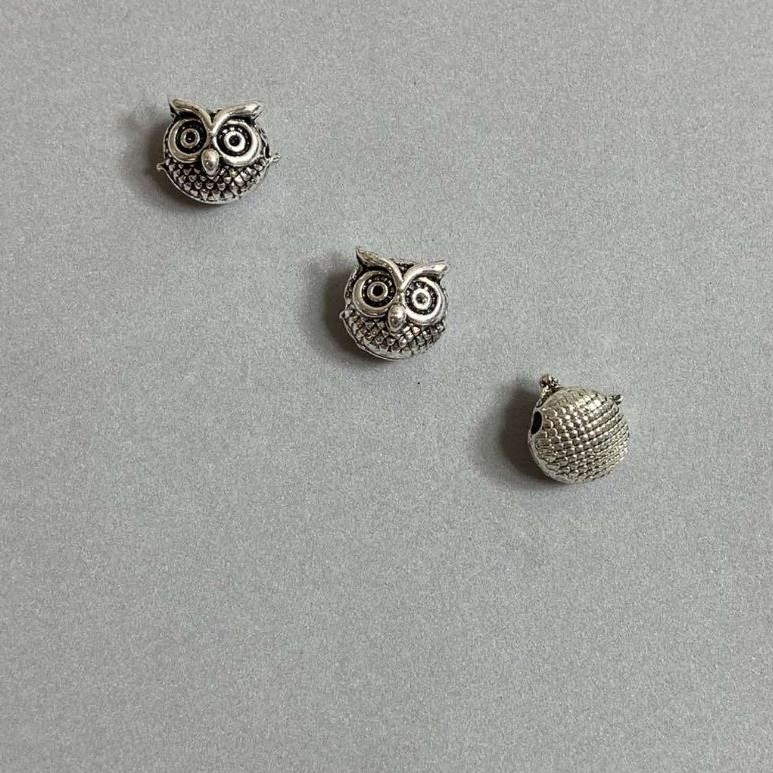 Fourniture – Perle à insertion « Hibou » – 3 pièces – 11 × 10 mm