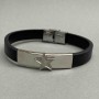 Bracelet noir à fermoir avec inserts métalliques, longueur 21 cm+