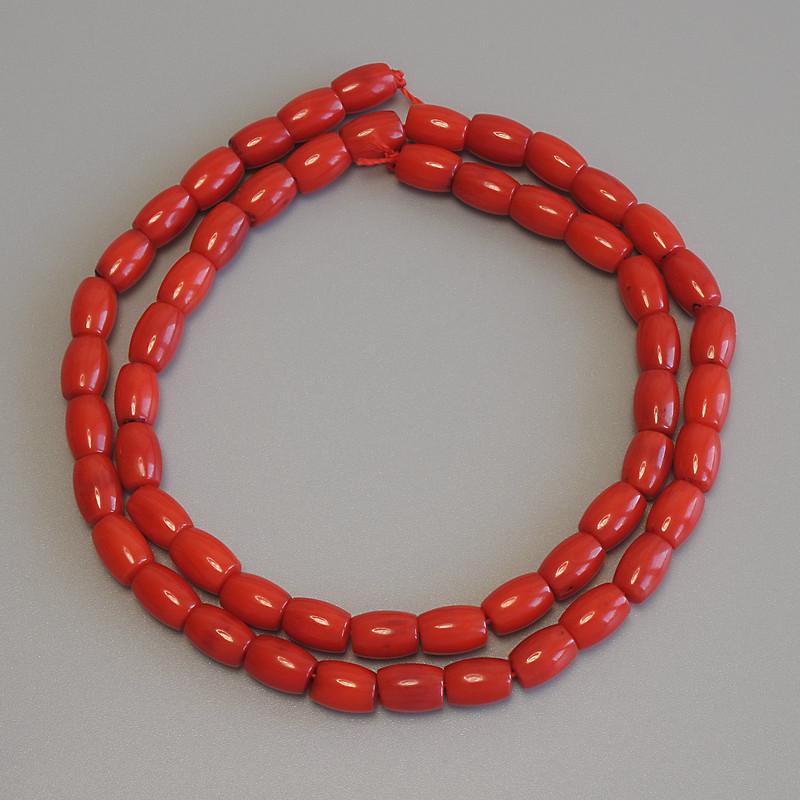 Perles barillet corail 7×5 mm, longueur ±39 cm, sur fil