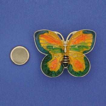 Broche magnétique Papillon, émaillage coloré sur métal doré, 39 × 30 mm+