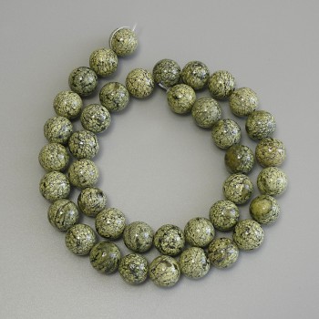 Perles de serpentine pressées, sphères lisses 10 mm ±, longueur 39 cm ± sur fil