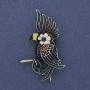 Broche perroquet couleur émail argenté métal 51×31 mm+