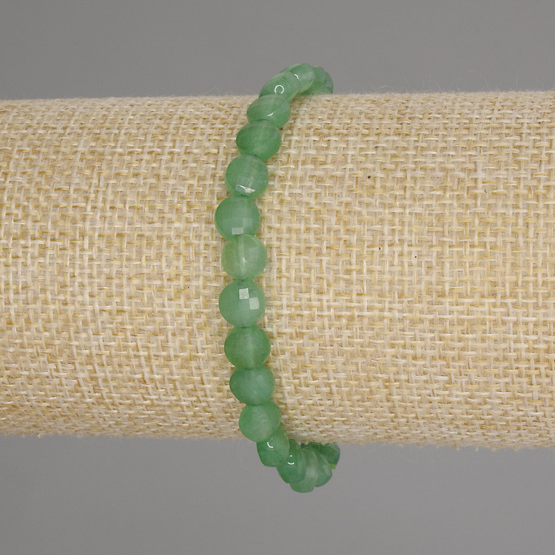 Bracelet en néphrite facettée en disques, diamètre 6 mm, longueur 18 cm, élastique