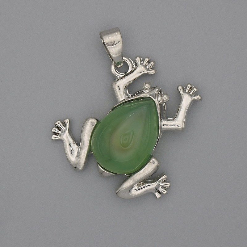 Pendentif Grenouille en agate 29×28 mm ±, longueur 37 mm ±