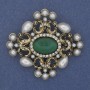 Broche-pendentif Accent Perles Œil de chat, strass blancs, métal doré, 53×58 mm+