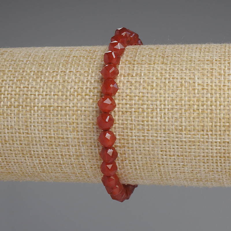 Bracelet en cornaline à facettes, diamètre 6×6 mm, longueur 18 cm ±, élastique