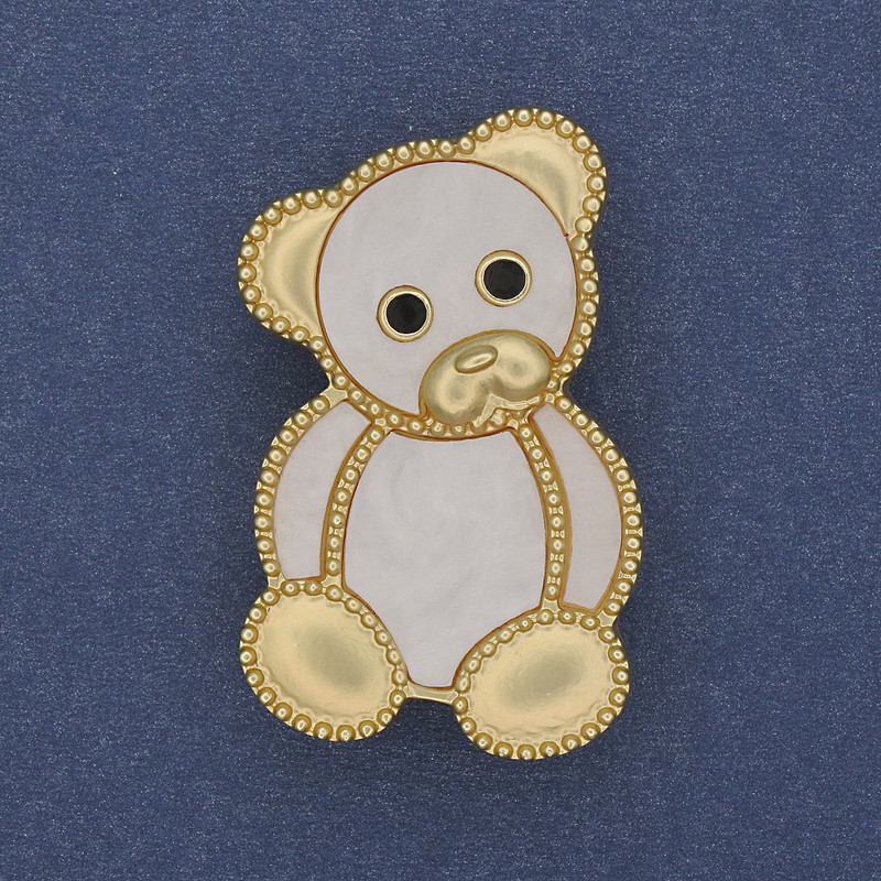 Broche-pendantif Ourson blanc nacré et métal doré 38 × 24 mm+