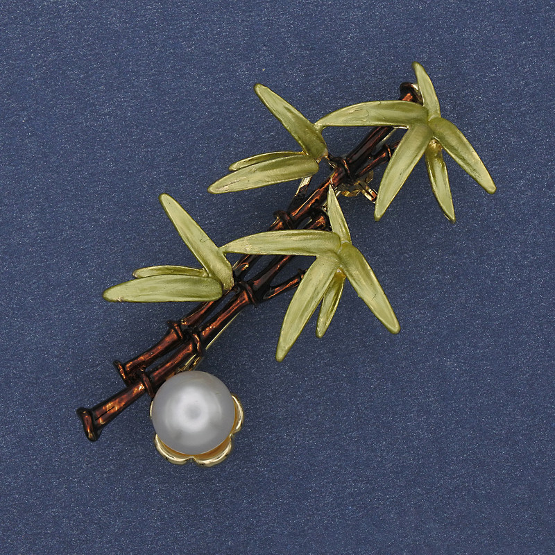 Broche-pendante Bambou avec perle dorée