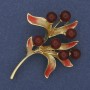 Broche Branche de Cornaline émaillée 42×55 mm ± métal doré
