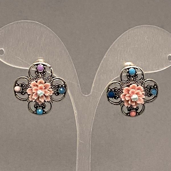 Boucles d'oreilles «Asters» roses, diamètre 22 mm